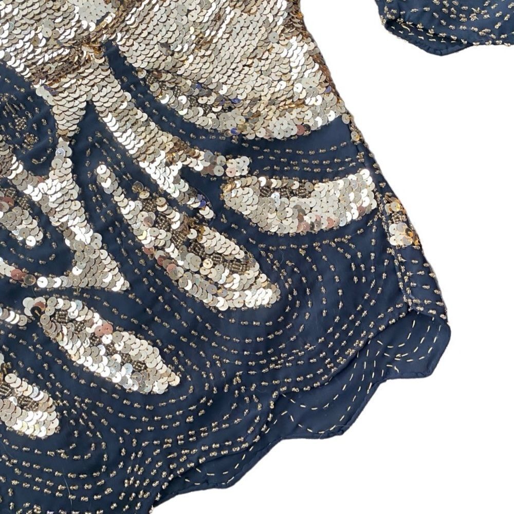 Iris Sequin Beaded Blouse Vintage Gold Black 44 - Picture 6 of 7